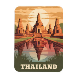 Vintage Travel Thailand Buddhist Tempel Sunset Magnet