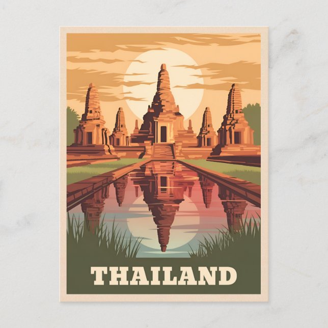 Vintage Travel Thailand Buddhist Tempel Sunset Postkarte (Vorderseite)