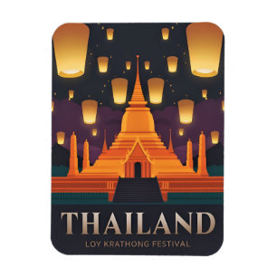 Vintage Travel Thailand Lantern Festival Retro Magnet