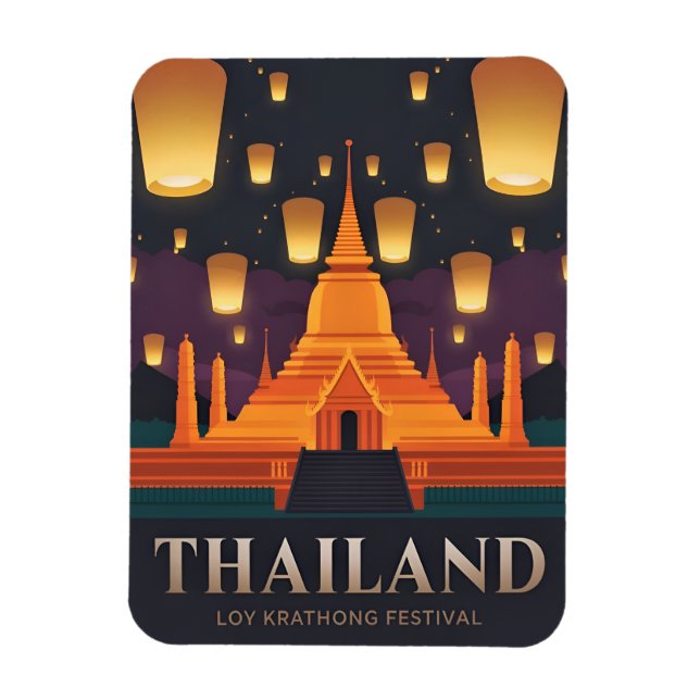 Vintage Travel Thailand Lantern Festival Retro Magnet (Vertikal)