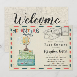 Vintage Travel Themed Baby Dusche Einladung