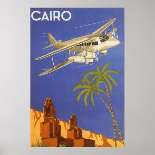 Vintage Travel to Cairo, Eygpt, Biplane Airplane Poster