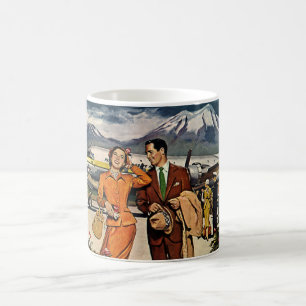 Vintage Travel, Touristen am Flughafen Panagra Tar Kaffeetasse