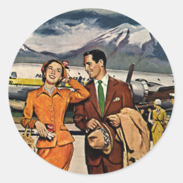 Vintage Travel, Touristen am Flughafen Panagra Tar Runder Aufkleber