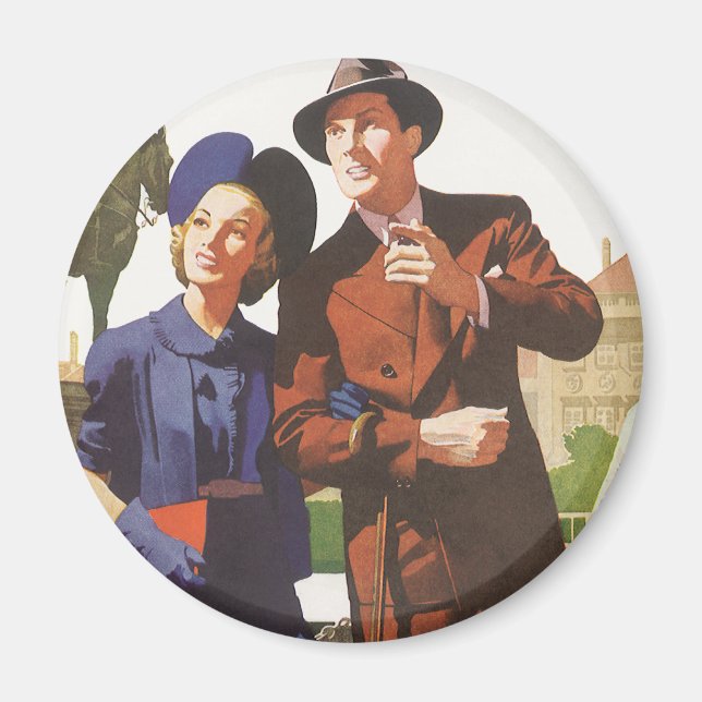 Vintage Travel, Touristen auf Urlaub Sightseeing Magnet (Vorne)