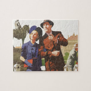 Vintage Travel, Touristen auf Urlaub Sightseeing Puzzle