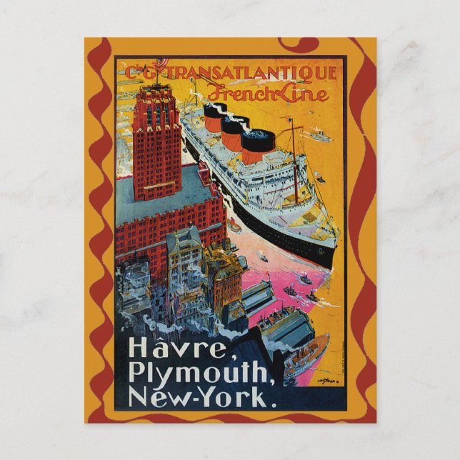 Vintage Travel - Transatlantische französische Lin Postkarte (Vorderseite)