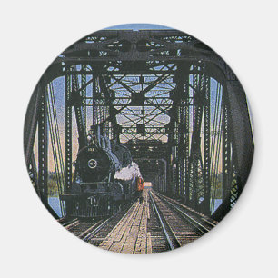 Vintage Travel Transportation Train on Bridge Magnet