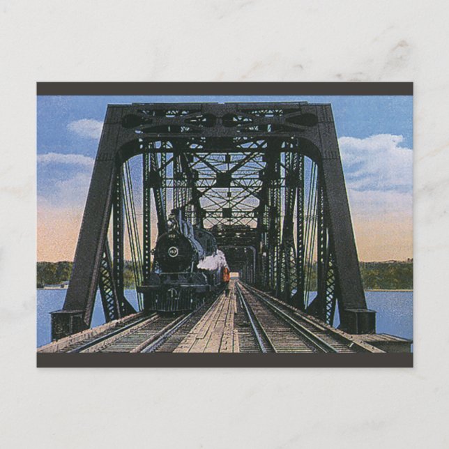 Vintage Travel Transportation Train on Bridge Postkarte (Vorderseite)