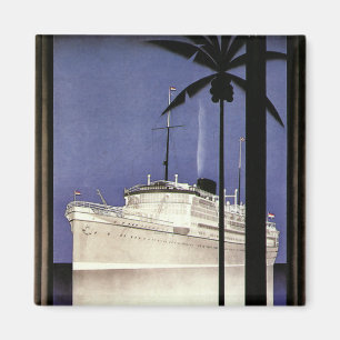 Vintage Travel Tropical Cruise Ship and Palm Trees Magnet