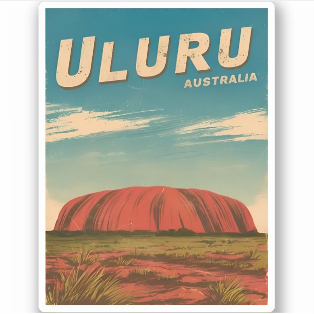 Vintage Travel Uluru Australien Retro Landschaftli Aufkleber (Vorderseite)