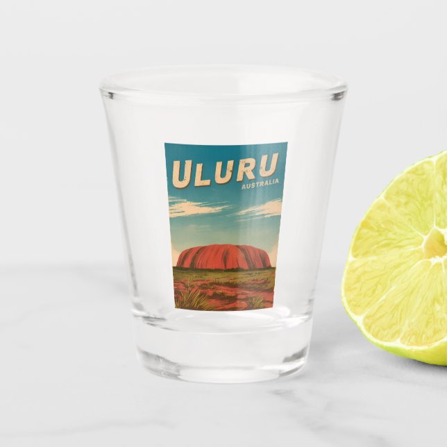 Vintage Travel Uluru Australien Retro Landschaftli Schnapsglas (Vorderseite)
