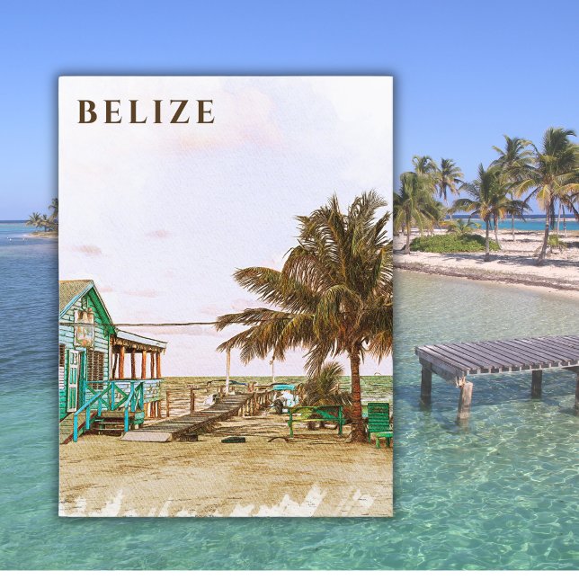 Vintage Travel Vacation Beach House Belize Postkarte (Von Creator hochgeladen)
