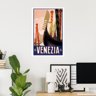 Vintage Travel, Venezia, Venice, Italy, Gondolas Poster