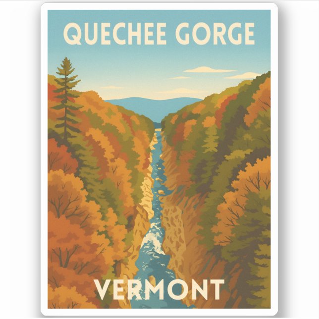 Vintage Travel Vermont Quechee Gorge Landscape  Aufkleber (Vorderseite)