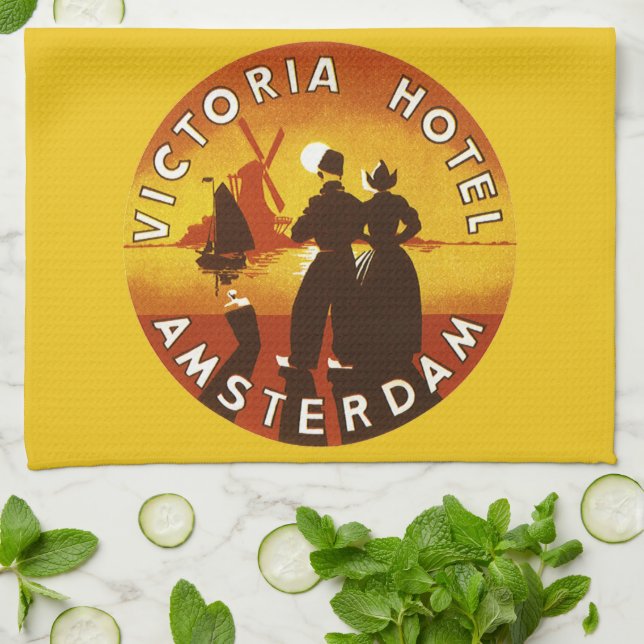 Vintage Travel, Victoria Hotel, Amsterdam, Holland Geschirrtuch (Gefaltet)