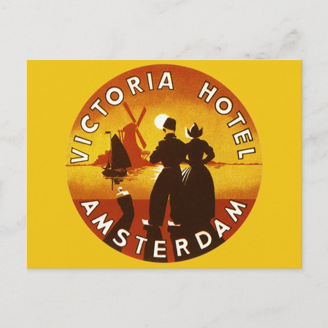 Vintage Travel, Victoria Hotel, Amsterdam, Holland Postkarte (Vorderseite)