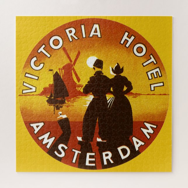 Vintage Travel, Victoria Hotel, Amsterdam, Holland Puzzle (Horizontal)
