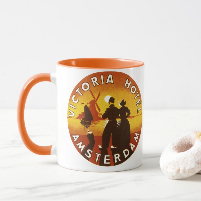 Vintage Travel, Victoria Hotel, Amsterdam, Holland Tasse (Mit Donut)