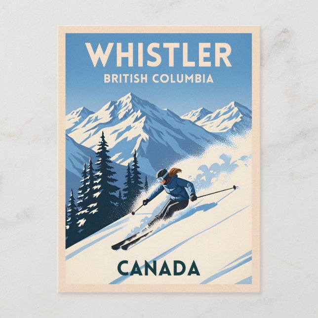 Vintage Travel Whistler British Columbia Skiing Postkarte (Vorderseite)