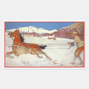 Vintage Travel, Winter in Engadin Schweiz Rechteckiger Aufkleber