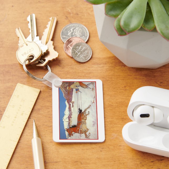 Vintage Travel, Winter in Engadin Schweiz Schlüsselanhänger (Schreibtisch)