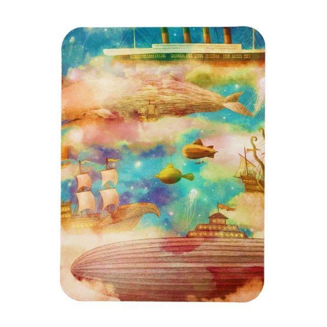 Vintage Travel World Sky Blaue Ozeanwale Magnet (Vertikal)