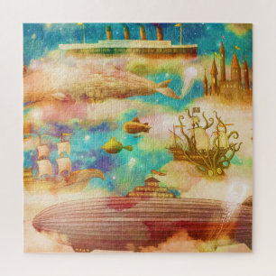 Vintage Travel World Sky Blaue Ozeanwale Puzzle