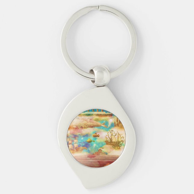 Vintage Travel World Sky Blaue Ozeanwale Schlüsselanhänger (Vorderseite)