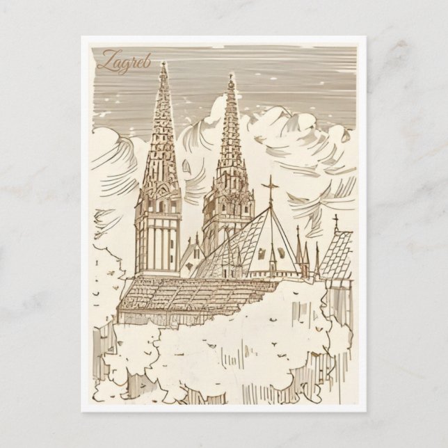 Vintage Travel Zagreb Kroatien Stadtrundgang Postkarte (Vorderseite)