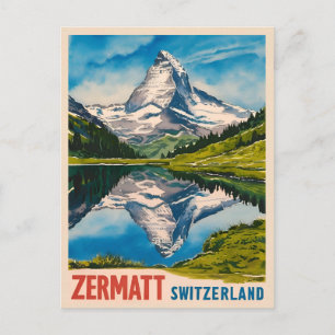 Vintage Travel Zermatt Schweiz Matterhorn Postkarte