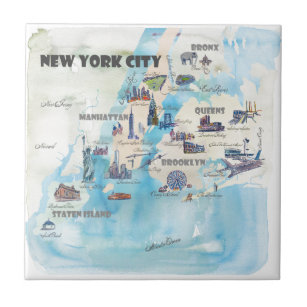 Vintage Travelposter Karte New York City Manhattan Fliese