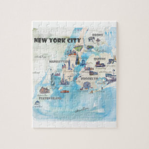Vintage Travelposter Karte New York City Manhattan Puzzle