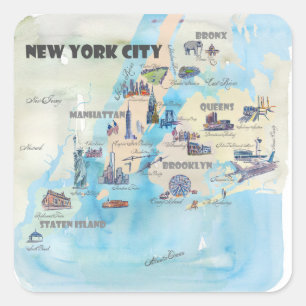 Vintage Travelposter Karte New York City Manhattan Quadratischer Aufkleber