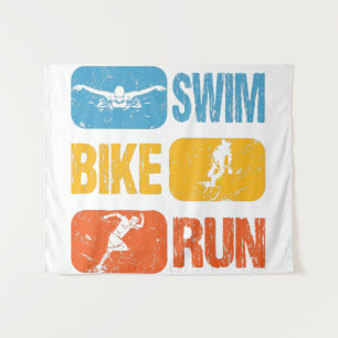 Vintage-Triathlon - Schwimmen Radfahren Laufen Wandteppich