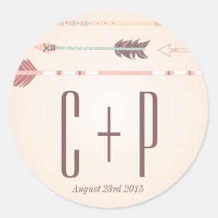 Vintage Tribal Arrows Wedding Monogram Sticker