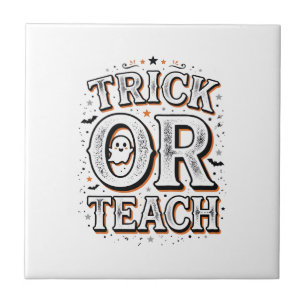 Vintage Trick Or Teach Halloween-Lehrer-Shirt-Des Fliese