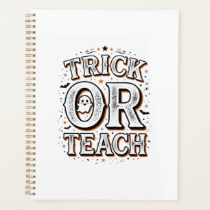 Vintage Trick Or Teach Halloween-Lehrer-Shirt-Des Planer
