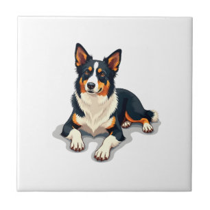 Vintage Tricolor Border Collie Portrait Hund Illus Fliese