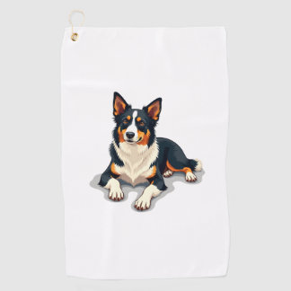 Vintage Tricolor Border Collie Portrait Hund Illus Golfhandtuch
