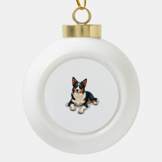 Vintage Tricolor Border Collie Portrait Hund Illus Keramik Kugel-Ornament