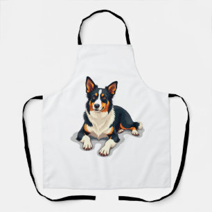 Vintage Tricolor Border Collie Portrait Hund Illus Schürze
