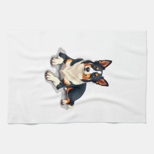 Vintage-Tricolor-Border-Collie-Porträt-Hunde-Illus Geschirrtuch