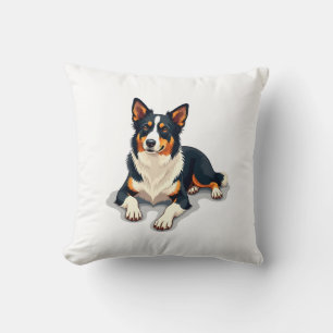 Vintage-Tricolor-Border-Collie-Porträt-Hunde-Illus Kissen