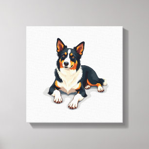 Vintage-Tricolor-Border-Collie-Porträt-Hunde-Illus Leinwanddruck