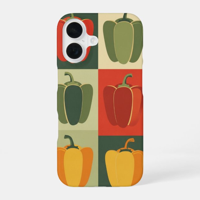Vintage-Trifarbene-Paprikamuster iPhone 16 Hülle (Rückseite)
