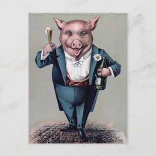 Vintage Trinkschwein Postkarte