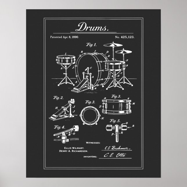 Vintage-Trommelset-Blueprint Poster (Vorne)