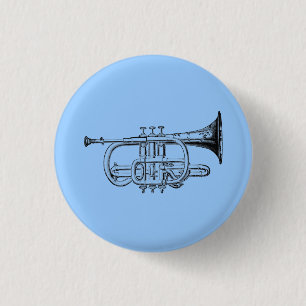 Vintage Trompete Holzstich Button