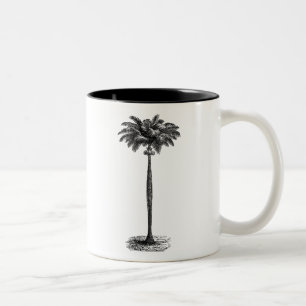 Vintage-Tropeninsel-Palmenbaum-Vorlage leer Zweifarbige Tasse